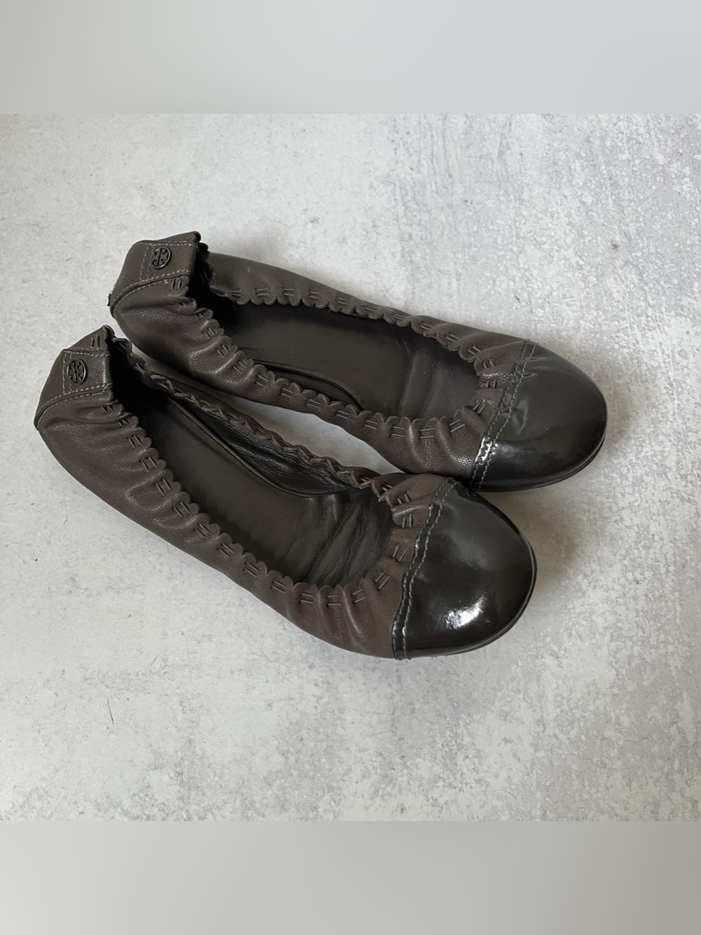 Tory Burch Cap Toe Ballet Flats Brown Leather 10 Quiet Luxury Neutral